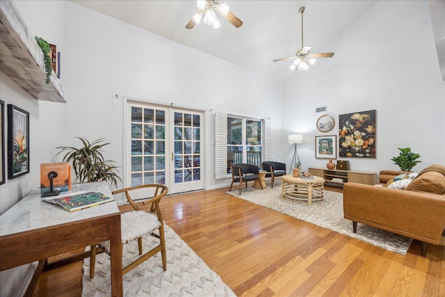 11900 Tunnel Trl, Manchaca, TX 78652 - office with a towering ceiling, a ceiling fan, and wood finished floors