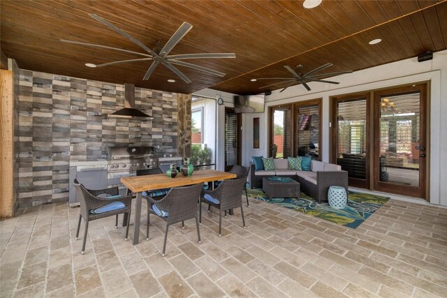 15203 Lariat Trl, Austin, TX 78734 - view of patio / terrace featuring a ceiling fan, area for grilling, outdoor dining area, french doors, and an outdoor hangout area