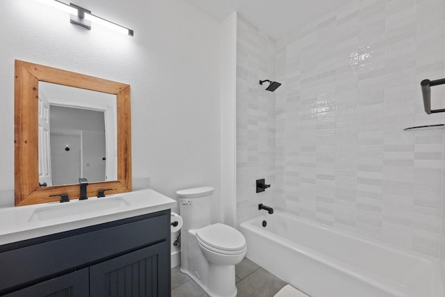 140 Vincas Shadow Ct, Driftwood, TX 78619 - bathroom with toilet, vanity, bathtub / shower combination, and tile patterned flooring
