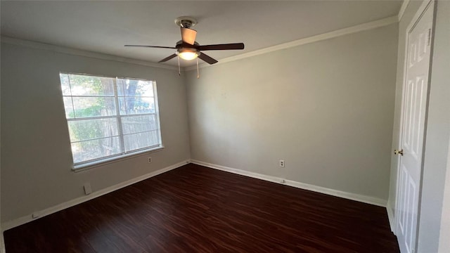 3307 Whitepine Dr, Austin, TX 78757 - spare room featuring dark wood finished floors, ornamental molding, baseboards, and ceiling fan