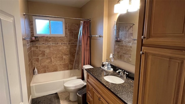 3307 Whitepine Dr, Austin, TX 78757 - bathroom featuring vanity, shower / bath combo, toilet, and tile patterned floors