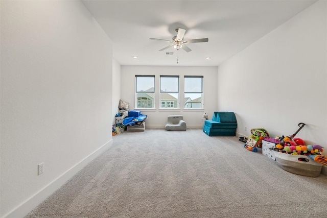 2905 Canto Trce, Leander, TX 78641 - game room featuring a ceiling fan, carpet floors, and baseboards