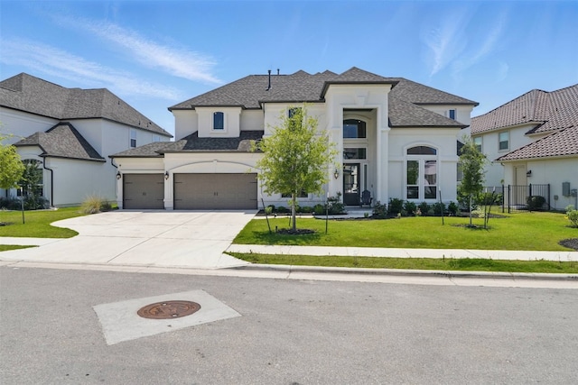 2905 Canto Trce, Leander, TX 78641 - french country inspired facade with driveway, stucco siding, roof with shingles, and an attached garage