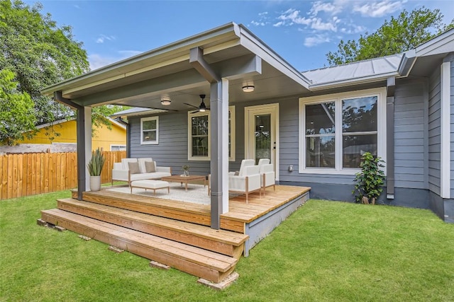 5403 Village Ln, Austin, TX 78744 - wooden deck with ceiling fan