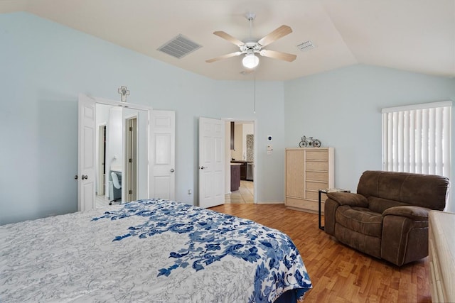 15617 Staffordshire Ln, Austin, TX 78717 - bedroom featuring lofted ceiling, light wood-type flooring, and a ceiling fan
