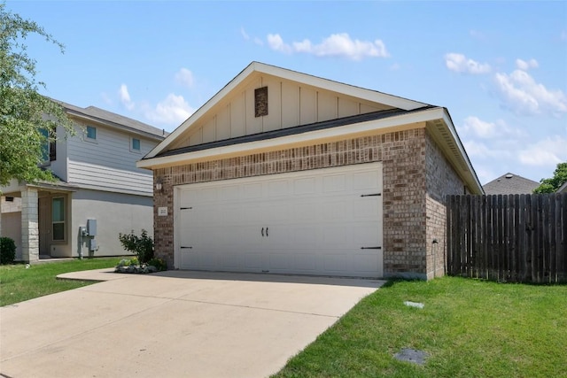 212 Canis St, Georgetown, TX 78628 - view of front of property featuring brick siding, board and batten siding, concrete driveway, and an outbuilding