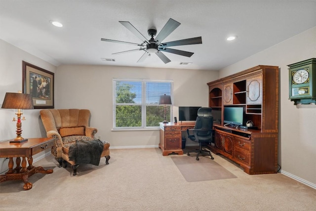 17505 E Darleen Dr, Leander, TX 78641 - office space with light carpet, a ceiling fan, baseboards, and recessed lighting