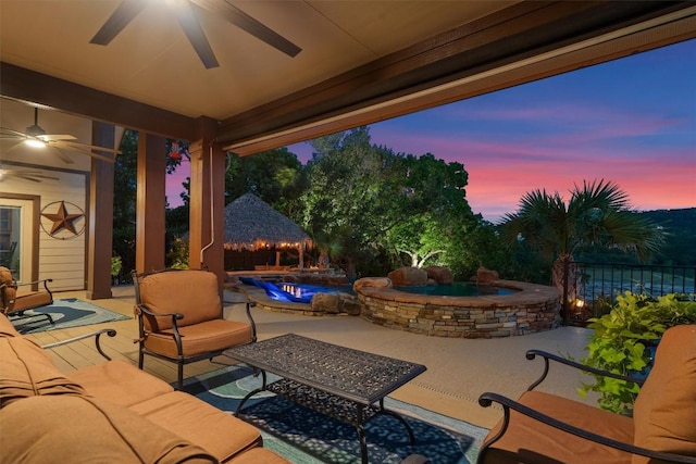 17505 E Darleen Dr, Leander, TX 78641 - view of patio with an in-ground hot tub, ceiling fan, a gazebo, and an outdoor pool