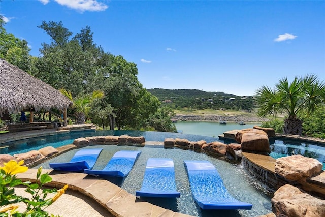 17505 E Darleen Dr, Leander, TX 78641 - view of swimming pool featuring a pool with connected hot tub and a gazebo