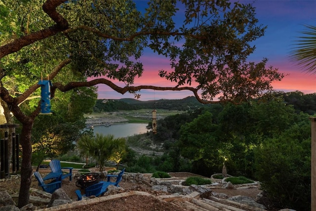 17505 E Darleen Dr, Leander, TX 78641 - view of yard featuring a fire pit and a water view