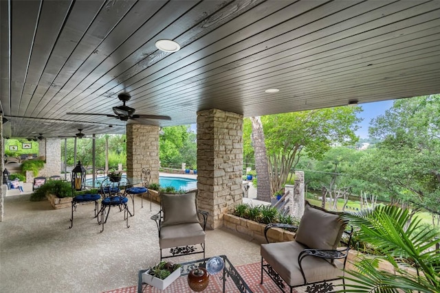 2924 Gabriel View Dr, Georgetown, TX 78628 - view of patio with ceiling fan and an outdoor pool