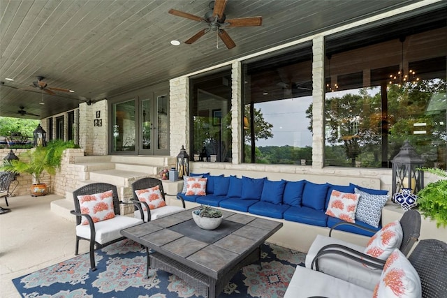 2924 Gabriel View Dr, Georgetown, TX 78628 - view of patio with ceiling fan, french doors, and outdoor lounge area