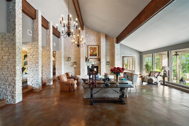 2924 Gabriel View Dr, Georgetown, TX 78628 - lobby featuring beam ceiling, high vaulted ceiling, and brick wall