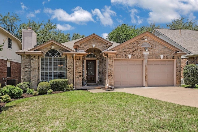 10902 Sierra Oaks, Austin, TX 78759 - single story home featuring an attached garage, driveway, brick siding, a front yard, and central air condition unit