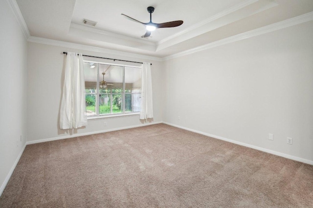 5616 Gorham Glen Ln, Austin, TX 78739 - unfurnished room featuring ceiling fan, a raised ceiling, carpet flooring, and crown molding