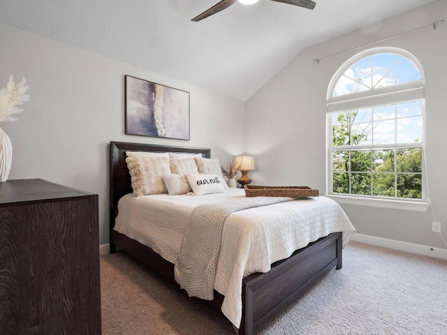 116 Claiborne Lake Ln, Georgetown, TX 78628 - bedroom featuring vaulted ceiling, carpet flooring, and a ceiling fan
