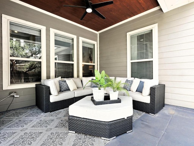 116 Claiborne Lake Ln, Georgetown, TX 78628 - view of patio with an outdoor living space and ceiling fan