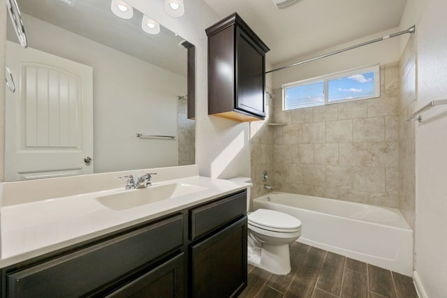 854 Pumpkin Rdg, New Braunfels, TX 78130 - bathroom featuring vanity, wood finished floors, toilet, and shower / bathtub combination