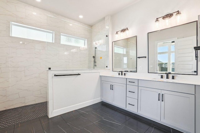16825 Roselin Dr, Austin, TX 78738 - full bath featuring walk in shower, double vanity, and recessed lighting