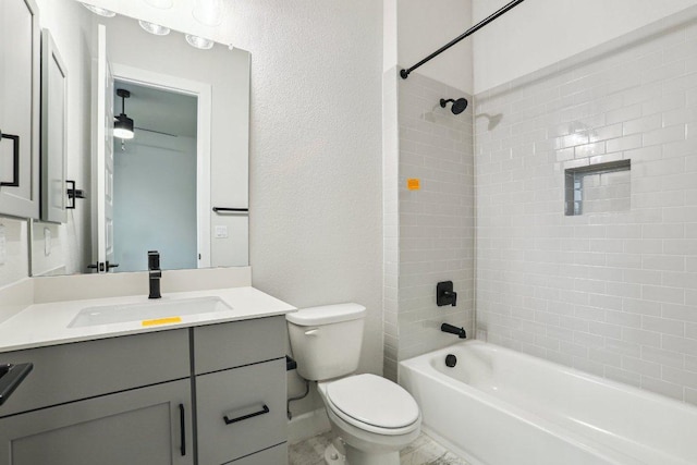 16825 Roselin Dr, Austin, TX 78738 - full bathroom with toilet, vanity, shower / bath combination, and a textured wall