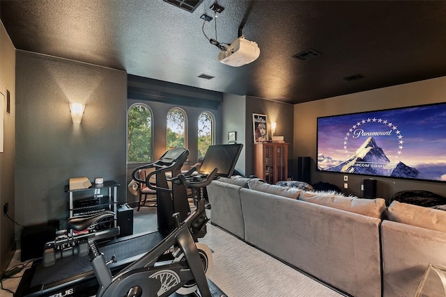 104 Sendera Bonita, Lakeway, TX 78734 - carpeted cinema room featuring a textured ceiling