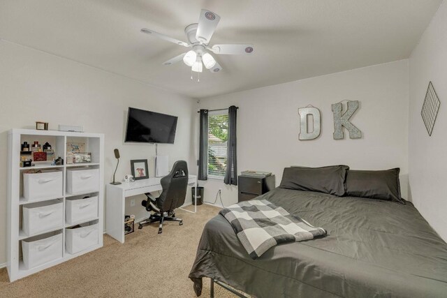 116 Bufflehead, Leander, TX 78641 - bedroom with light colored carpet, ceiling fan, and a desk