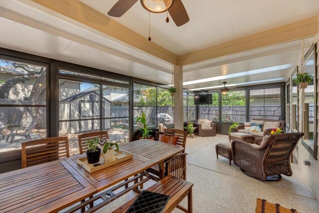 116 Bufflehead, Leander, TX 78641 - sunroom with a ceiling fan and outdoor dining area