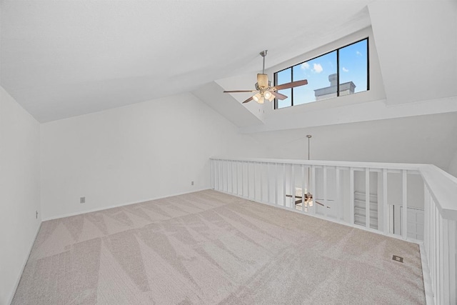 5225 Langwood Dr, Austin, TX 78754 - additional living space with a ceiling fan, carpet flooring, lofted ceiling, and baseboards