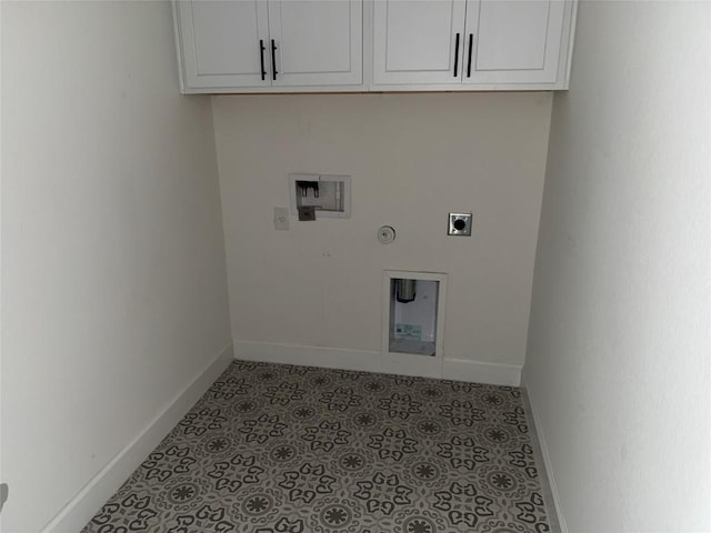 245 Darley Oak Dr, Dripping Springs, TX 78620 - laundry area featuring hookup for an electric dryer, cabinet space, hookup for a washing machine, baseboards, and gas dryer hookup