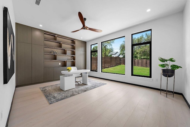 101 S Lake Hills Dr, Austin, TX 78733 - unfurnished office with light wood-style floors, recessed lighting, a ceiling fan, and baseboards