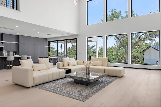 101 S Lake Hills Dr, Austin, TX 78733 - living area with a towering ceiling and light wood-type flooring