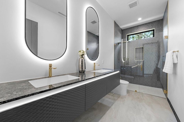 101 S Lake Hills Dr, Austin, TX 78733 - full bath with toilet, a shower stall, and double vanity