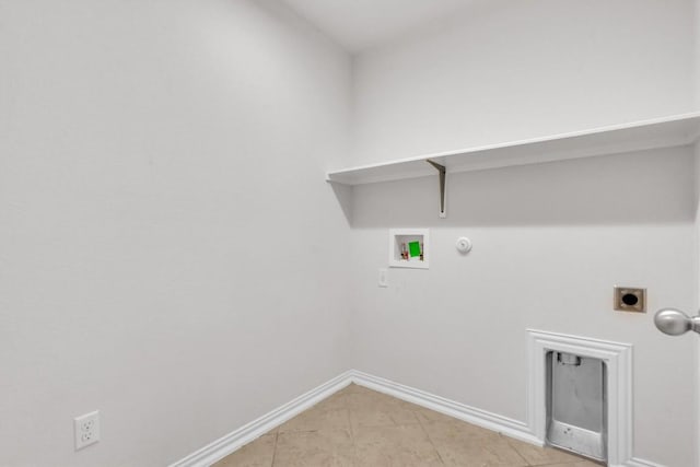204 Chickadee Ln, Leander, TX 78641 - washroom featuring hookup for a gas dryer, electric dryer hookup, hookup for a washing machine, baseboards, and light tile patterned floors