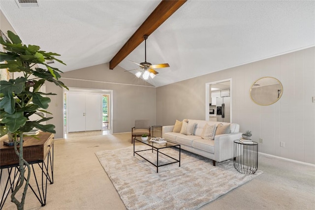 12701 Poquoson Dr, Austin, TX 78727 - carpeted living room featuring baseboards, a textured ceiling, and ceiling fan