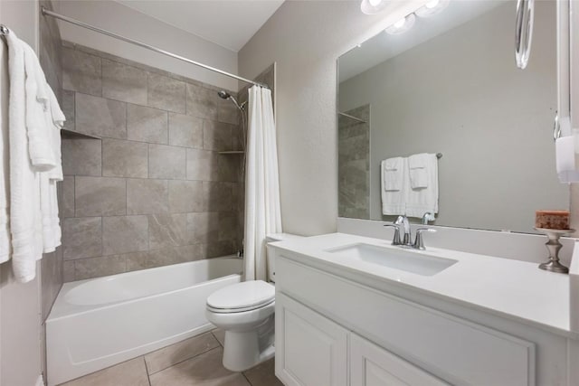213 Russet Trl, Georgetown, TX 78628 - bathroom featuring vanity, toilet, shower / tub combo with curtain, and tile patterned flooring