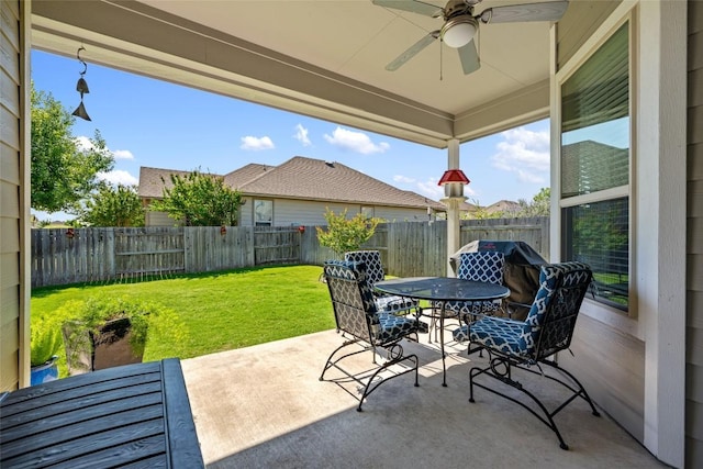 213 Russet Trl, Georgetown, TX 78628 - view of patio / terrace featuring outdoor dining space and ceiling fan