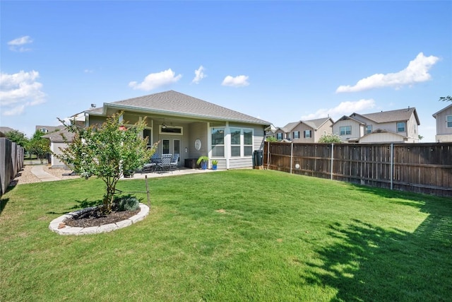 213 Russet Trl, Georgetown, TX 78628 - rear view of property with a patio, ceiling fan, and french doors