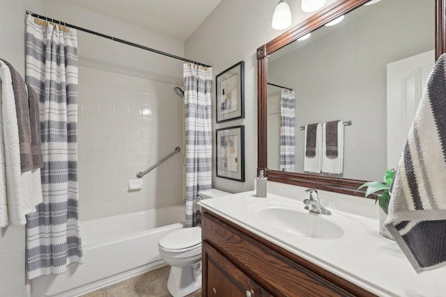 1207 Tricia Cv, Hutto, TX 78634 - bathroom with shower / bath combo, vanity, toilet, and tile patterned floors