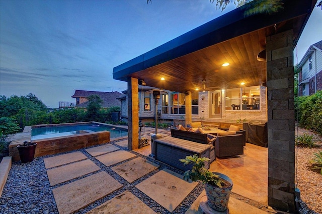 9508 Bully Hill Cv, Austin, TX 78759 - view of patio / terrace with an in-ground hot tub, an outdoor living space, and an outdoor pool