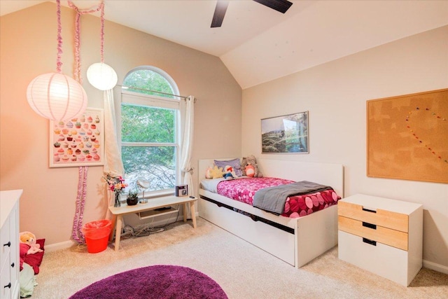 9508 Bully Hill Cv, Austin, TX 78759 - carpeted bedroom featuring vaulted ceiling, ceiling fan, and baseboards
