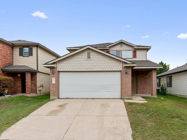 7432 Cayenne Ln, Austin, TX 78741 - traditional home featuring concrete driveway, brick siding, a front yard, and an attached garage