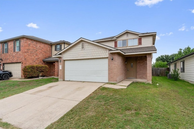 7432 Cayenne Ln, Austin, TX 78741 - view of front of home with brick siding, driveway, an attached garage, and cooling unit