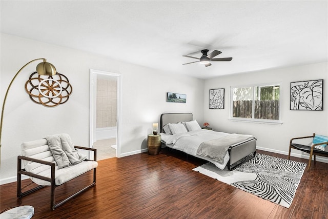 12225 Mosley Ln, Austin, TX 78727 - bedroom with wood finished floors, ceiling fan, and ensuite bath