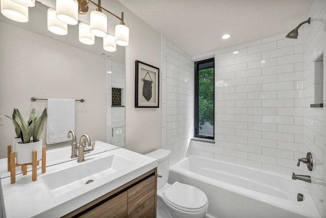 803 Josephine St, Austin, TX 78704 - full bath featuring toilet, vanity, bathtub / shower combination, and recessed lighting