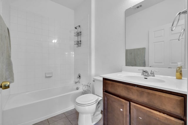 13013 Titanium St, Austin, TX 78754 - full bath featuring vanity, tile patterned flooring, toilet, and shower / bathtub combination