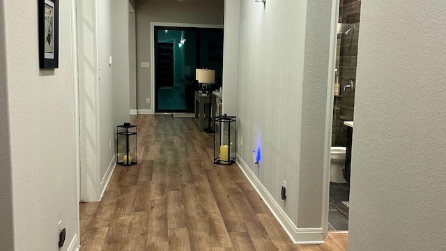 116 Merlin Ct, Cedar Creek, TX 78612 - corridor featuring wood finished floors and a textured wall