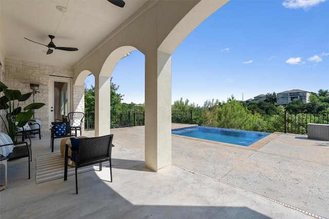 413 Mercer Falls Rd, Lakeway, TX 78738 - swimming pool with a ceiling fan and a patio area