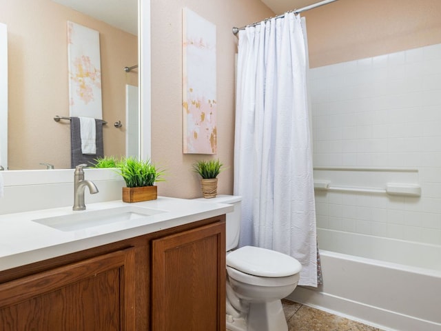 235 Herrera Trl, Hutto, TX 78634 - bathroom featuring vanity, toilet, tile patterned flooring, and shower / bath combo with shower curtain
