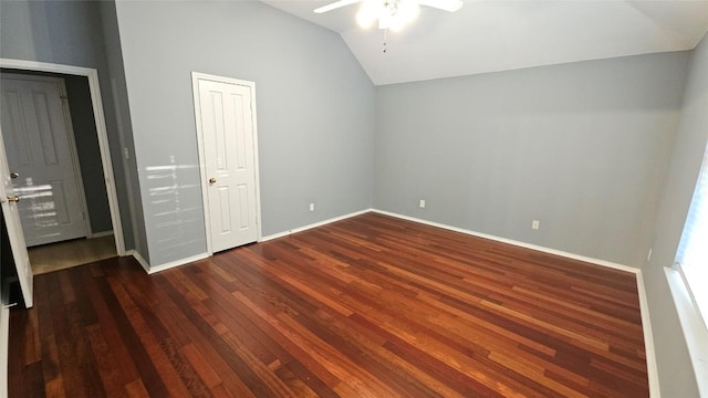 12828 Withers Way, Austin, TX 78727 - unfurnished bedroom with vaulted ceiling, wood finished floors, and a ceiling fan