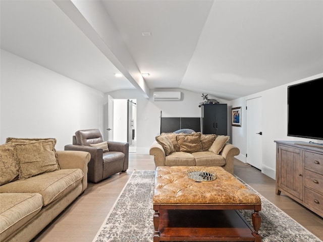 6037 Verandero Ct, Austin, TX 78738 - living area featuring a wall unit AC, lofted ceiling, light wood finished floors, and baseboards
